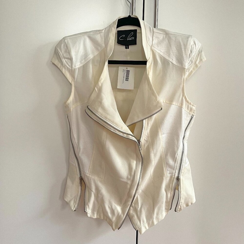 NEW C.Luce Bone White Zipper Vest in Women's Large
